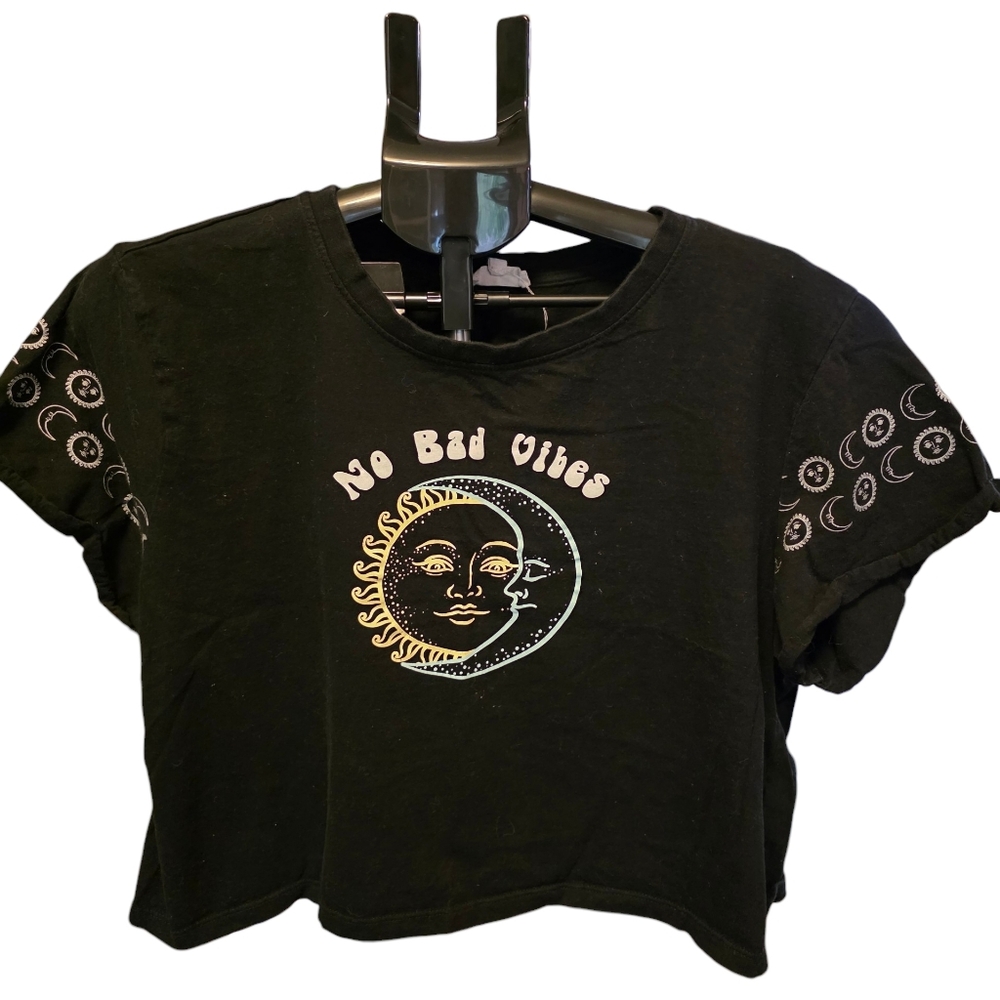 Good Vibes Only Celestial Sun Moon Graphic Crop Tee XL Boho Witchy